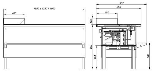 71efdd92db80a9d56bc31bd8bc78b58b.webp Прилавок холодильный среднетемпературный МАРИХОЛОДМАШ ПХС-1,55/0,85 4.330.061-30