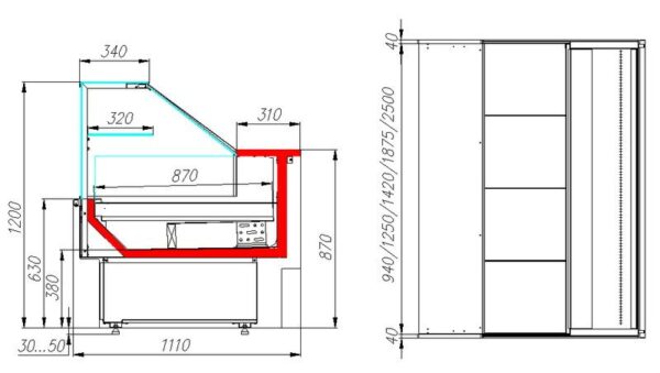 Витрина холодильная Carboma GC110 VM 2,5-1 (с боковинами, динамика,0011-9006)